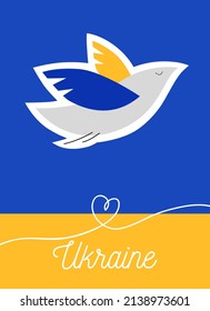 Ukraine poster. Illustration of flying peace bird in Ukrainian flag colors