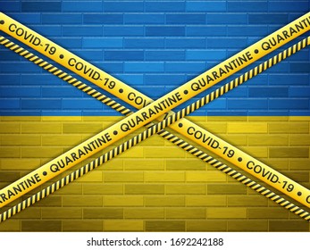 Ukraine in quarantine bricks wall background. Vector illustration.