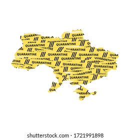 Ukraine Quarantine Yellow Tape country of Europe, European map illustration, vector isolated on white background