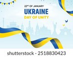 Ukraine Republic Flag Waving On Skyline Background. Day of Unity Concept Design Vector Illustration.