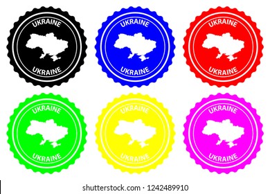 Ukraine - rubber stamp - vector, Ukraine map pattern - sticker - black, blue, green, yellow, purple and red