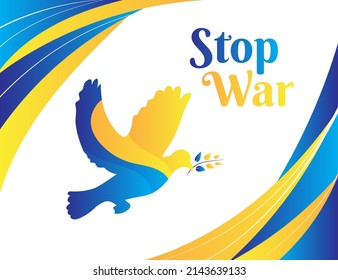 ukraine russia conflict stop war, dove peace bird icon Ukrainian flag vector design template banner