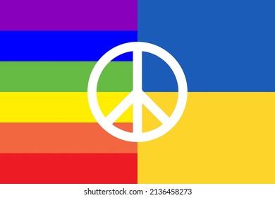 Ukraine and Russia flag color pattern. Colorful stripe pattern with peace symbol. Peace for Ukraine. No war. Stop the war.