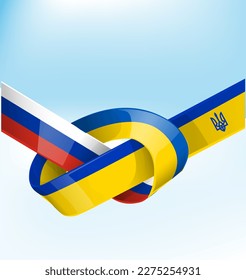 Ukraine and Russia flag  ribbon on sky background. vector 