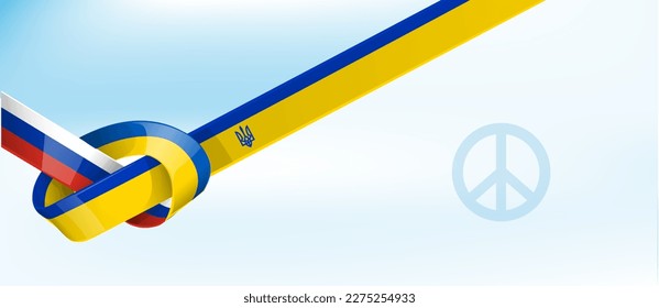Ukraine and Russia flag  ribbon on banner  background with peace symbol. vector