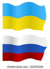 Ukraine and Russia flags, vector