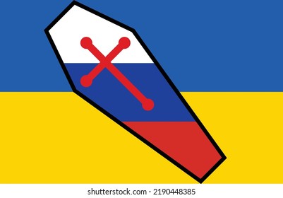 Banderas de Ucrania y Rusia ambientadas en un fondo de ataúd