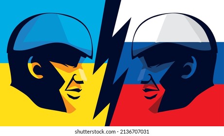 ukraine and russian soldier with flags