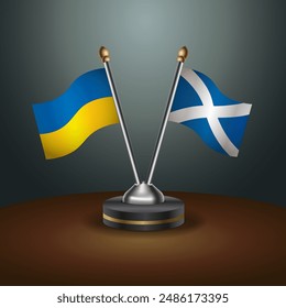 Ukraine and Scotland flag together. Small table flag with color gradient background
