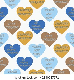 Ukraine seamless vector background with heart shape quotes. Support ukraine. Save life. Perfect for wallpaper, backgrounds, advertisement and textile