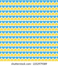 Antecedentes vectoriales sin fisuras en Ucrania. El corazón da forma a los colores nacionales ucranianos de amarillo azul. Patrón repetitivo. Apoyen a Ucrania.