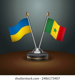 Ukraine and Senegal flag together. Small table flag with color gradient background
