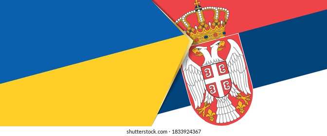 Die Flaggen der Ukraine und Serbiens, zwei Vektorflaggen Symbol für Beziehung oder Konfrontation.