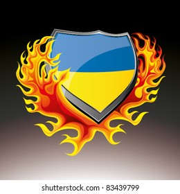 ukraine shield in flame