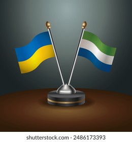 Ukraine and Sierra Leone flag together. Small table flag with color gradient background
