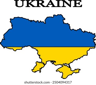 Ukraine. Silhouette of Ukraine in blue and yellow colors of the Ukrainian flag
