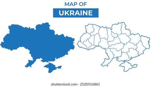 Ukraine simple vector map and outline style illustration set