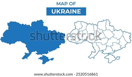 Ukraine simple vector map and outline style illustration set