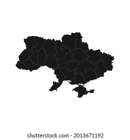 UKRAINE soft black map with white detail isolated white background, eps 10