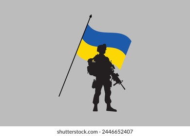 Ukraine soldier with Ukraine flag, National symbol, Vector illustration, The concept of peace in Ukraine, Support Ukraine sign
