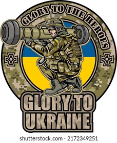 ukraine soldiers with javilin, shevron, grunge vintage design t shirts
