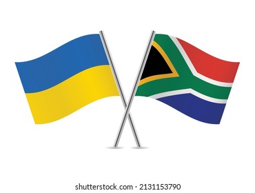 Ukraine and South Africa crossed flags. Ukrainian and South African flags, isolated on white background. Vector icon set. Vector illustration.