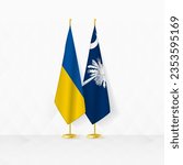 Ukraine and South Carolina flags on flag stand, illustration for diplomacy and other meeting between Ukraine and South Carolina. Vector illustration.