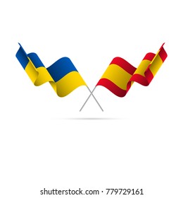 Ukraine and Spain flags crossed. Vector illustration.