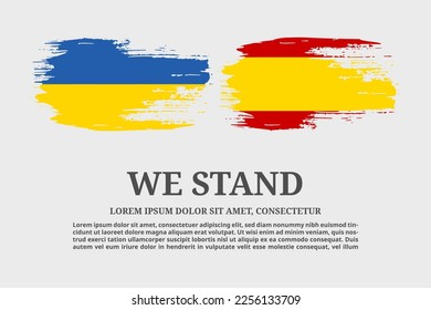 Ukraine and Spain flags flag grunge brush and text poster, vector