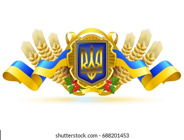 Ukraine state symbol designed with two color ribbon and other state objects in