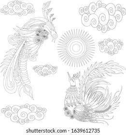 Ukraine style bird coloring book for adults vector illustration. Anti-stress coloring for adult.