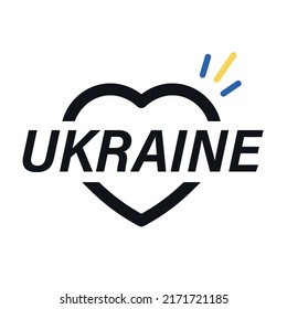 Ukraine Support Icon in the Shape of Heart with Love Symbol, Vector Illustration.