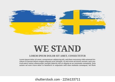 Ukraine and Sweden flags flag grunge brush and text poster, vector