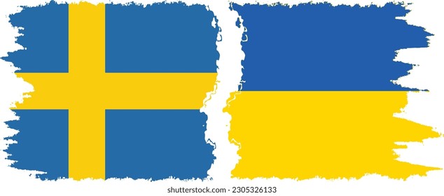 Verbindung zwischen der Ukraine und Schweden mit Grunge-Flaggen, Vektorgrafik