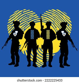 Ukraine-Symbol. vor dem Hintergrund des Herzens eines Soldaten.