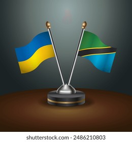 Ukraine and Tanzania flag together. Small table flag with color gradient background
