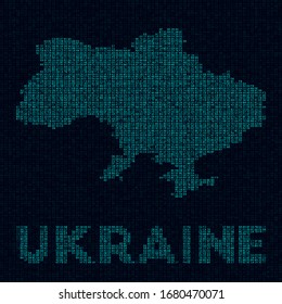 Ukraine tech map. Country symbol in digital style. Cyber map of Ukraine with country name. Powerful vector illustration.