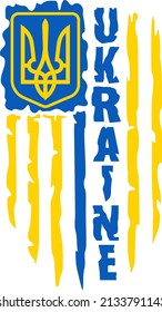 Ukraine text with Ukraine flag. International protest, Stop the war. Vector illustration