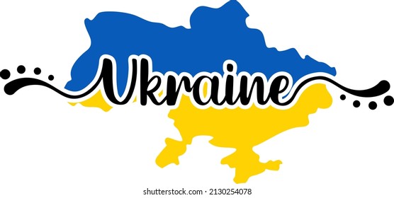 Ukraine text with Ukraine map. International protest, Stop the war. Vector illustration