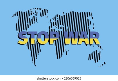 Texto de Ucrania con mapa de Ucrania. Protesta internacional, Detengan la guerra. Ilustración del vector