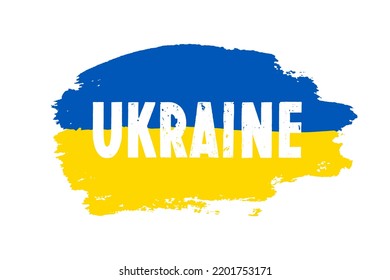 Ukraine text outline in flag, isolated white background. T-shirt print design for textile, fabric. Typography graphics. Message stop war. Concept peace, freedom and independence. Vector illustration