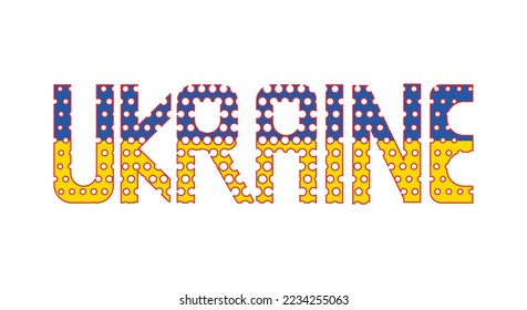 Ukraine text word with flag color and red holes in the text