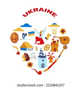  Ukraine tradition symbols set . Icons collection for banner or print design. Vector flat  illustration