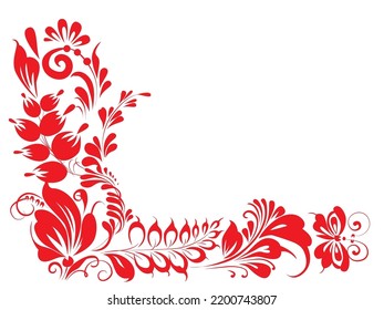 Ukraine traditional brush paint folk flowers for card, header, invitation, poster, social media, vector poster