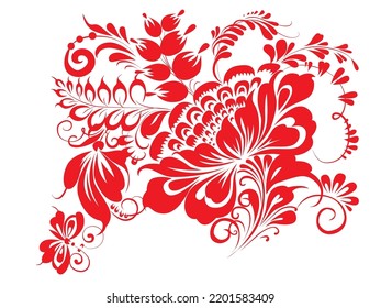 Ukraine traditional brush paint folk flowers for card, header, invitation, poster, social media, post publication. vector poster with Ukrainian element, Petrykivka