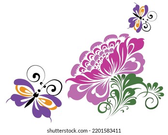 Ukraine traditional brush paint folk flowers for card, header, invitation, poster, social media, post publication. vector poster with Ukrainian element, Petrykivka