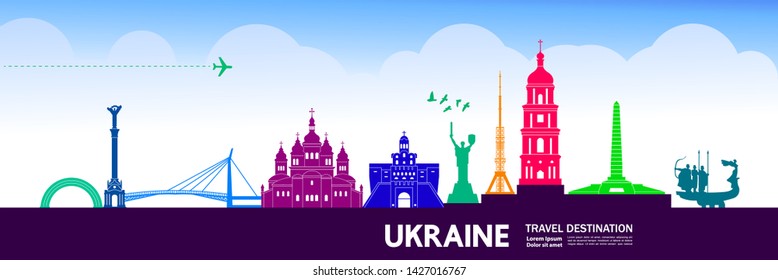 Ukraine travel destination grand vector illustration.