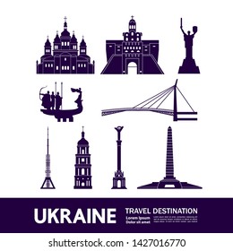 Ukraine travel destination grand vector illustration.