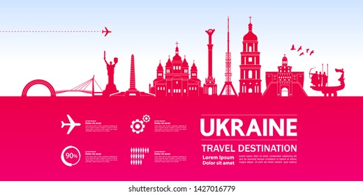 Ukraine travel destination grand vector illustration.