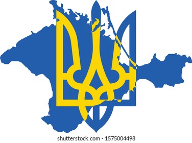 Ukraine Trident doubled in Crimean pinensula silhouette Ukrainian flag colors